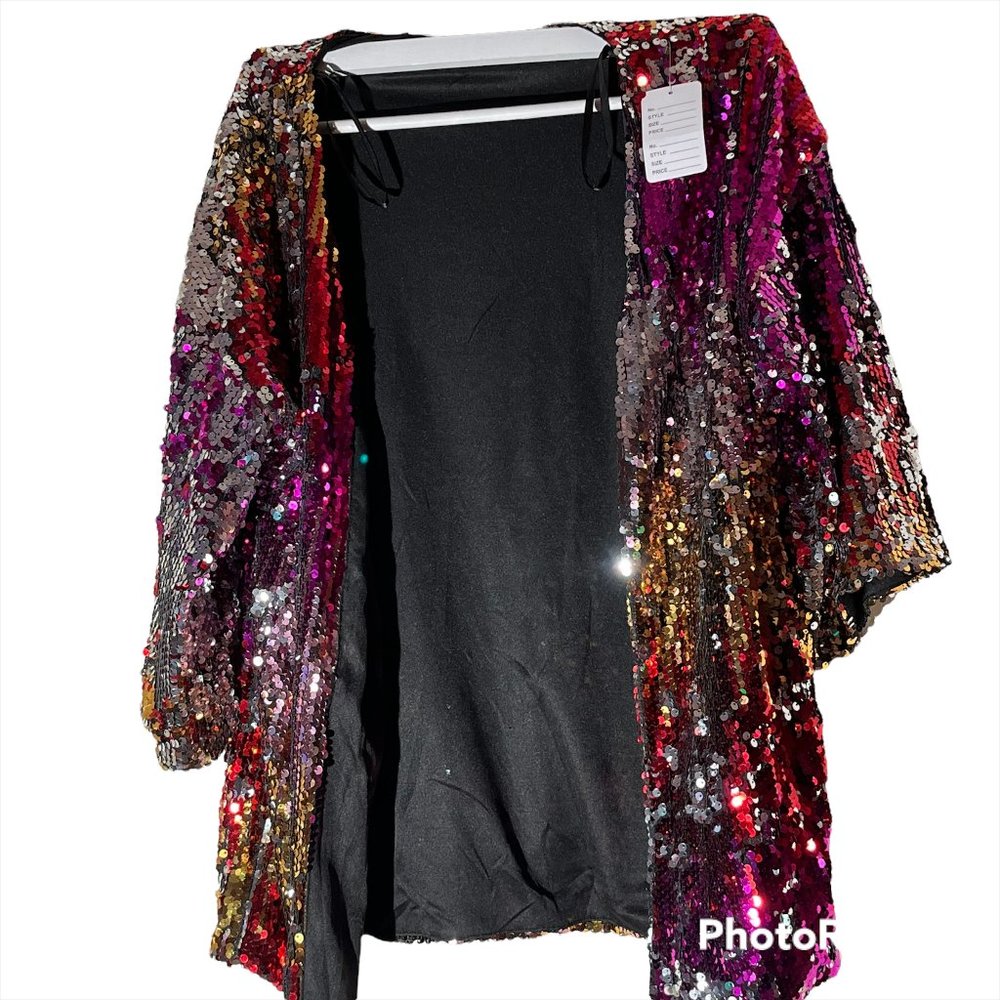 Iridescent flip sequin kimono